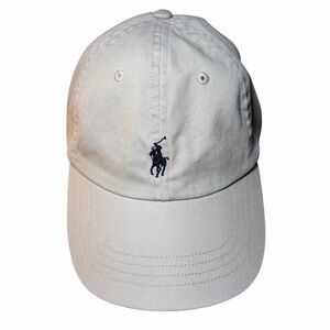 Vintage Polo Sport Hat Cap Ralph Lauren Khaki Adjustable Strap Back Beige Navy